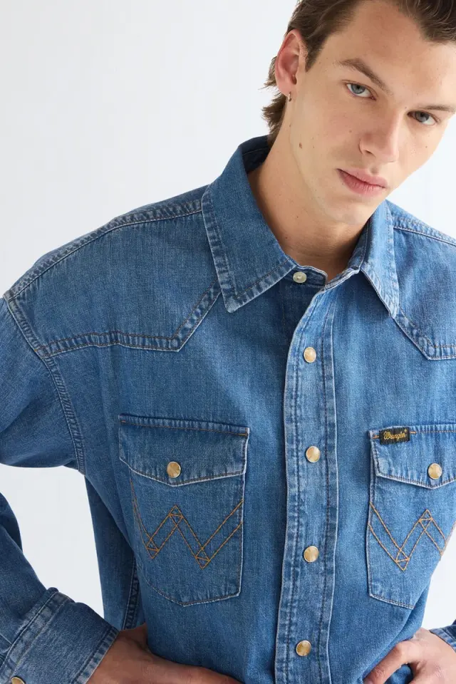 Wrangler Ανδρικό Tζιν Πουκάμισο SUPER JEANS 112386939 - Light Blue - S 3