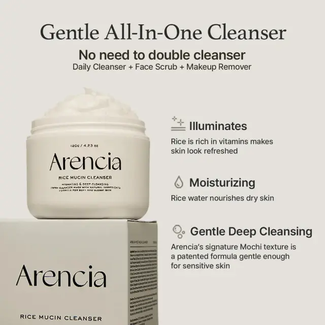 Arencia Rice Mucin Cleanser Διπλός καθαρισμός σε ένα βήμα με βαθιά καθαριστική δράση και ενυδάτωση 120g 2