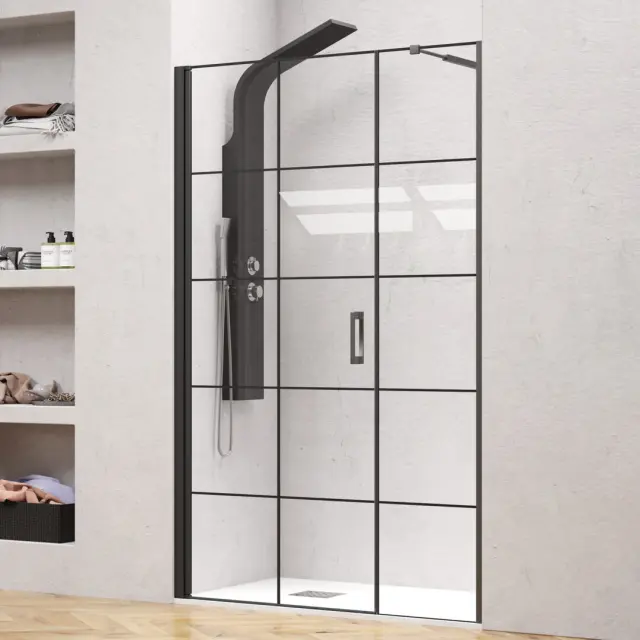 Καμπίνα από τοίχο σε τοίχο με frame κρύσταλλο NERO 5 PORTA Black KARAG 124x200cm (40cm σταθερό)