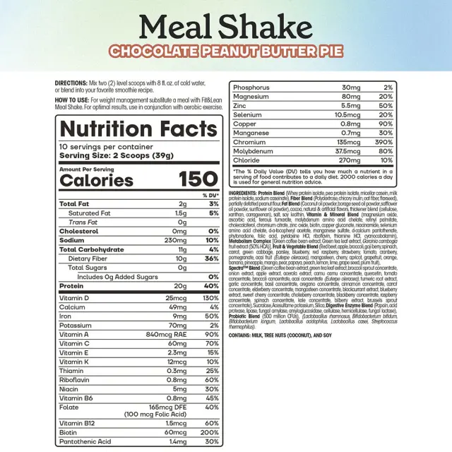 Fit & Lean Meal Shake Chocolate Peanut Butter Pie, 10 Servings 2