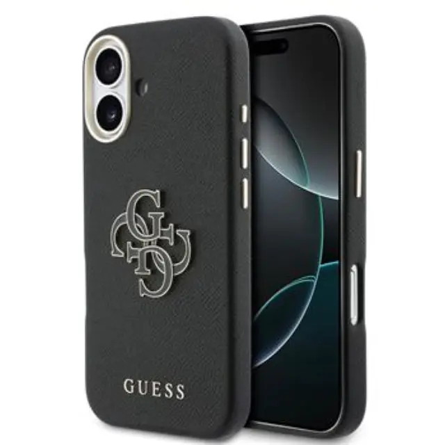 Guess PU Grained 4G Resin Metal Logo Case for iPhone 17 Black