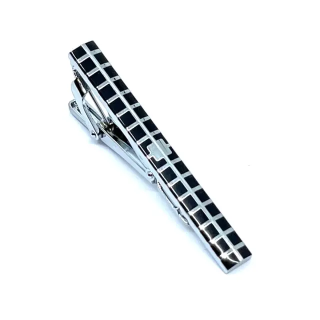 Ασημί Μαύρο Κλιπ Γραβάτας 5,5 cm με Σμάλτο – LGTC/5.5-18