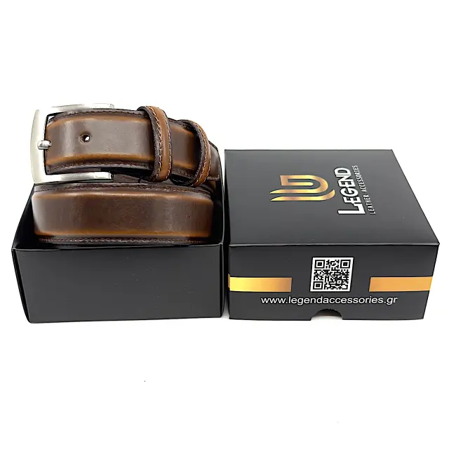 Ανδρική Cognac Δερμάτινη Ζώνη με Γαζί 2