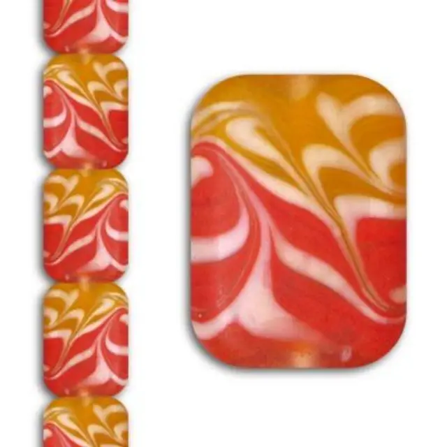Χάντρα Γυάλινη Βαμμένη στο Χέρι - Orange Matte Swirl Rectangle 25x18mm ~7τεμ