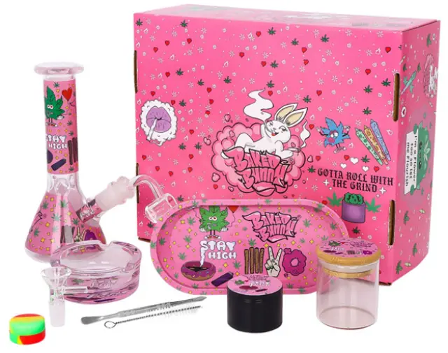 Bong Σετ «Baked Bunny» με Bong, Δίσκο, Grinder, Σταχτοδοχείο και Βάζο Αποθήκευσης