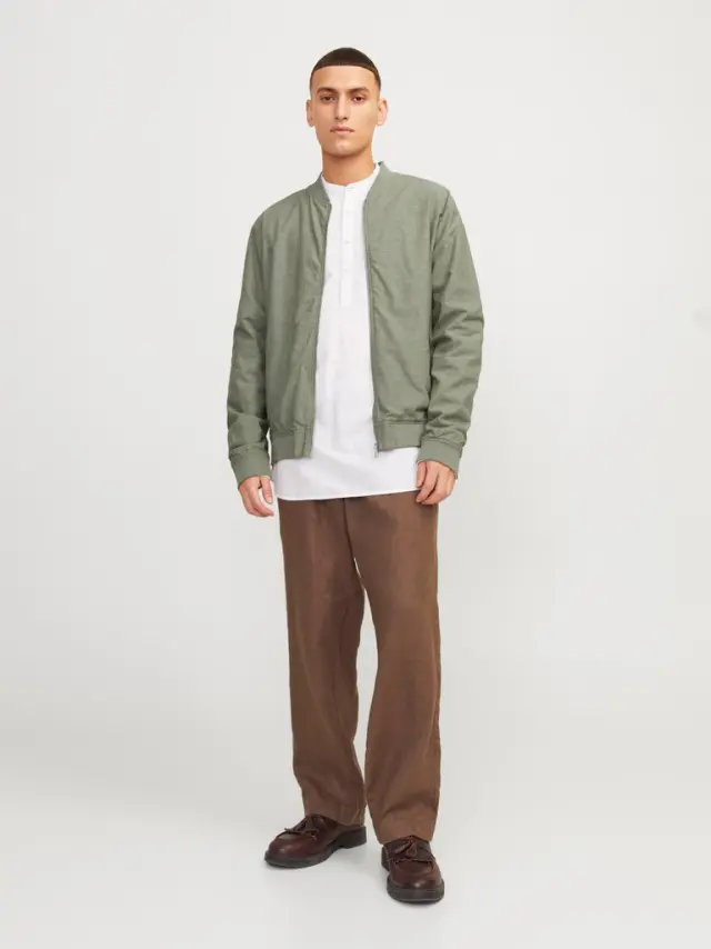 JJESUMMER LINEN BOMBER SN deep lichen green 2
