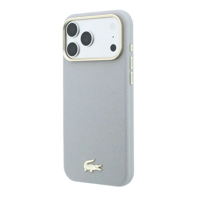 Lacoste PU Leather Champs Elysees Gold Logo MagSafe Case for iPhone 18 Pro Max Light Grey 2