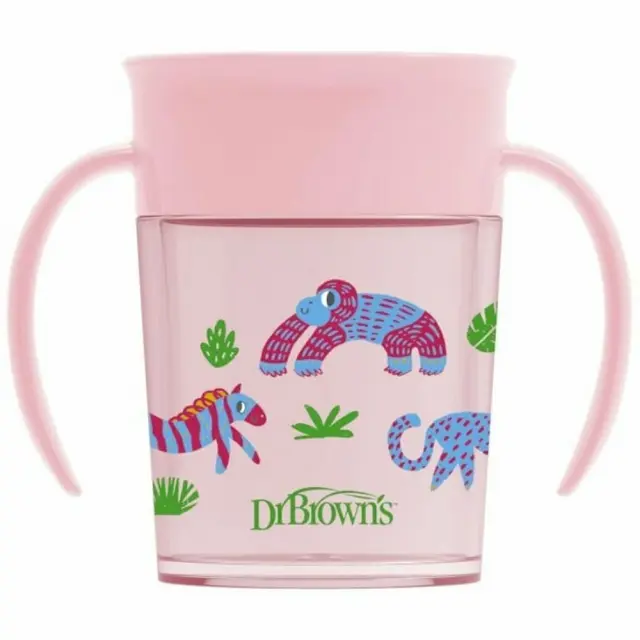 DR BROWN'S Cheers 360° Spoutless Transition Cup Κύπελλο Με Λαβές Ροζ 6m+ 200ml 2