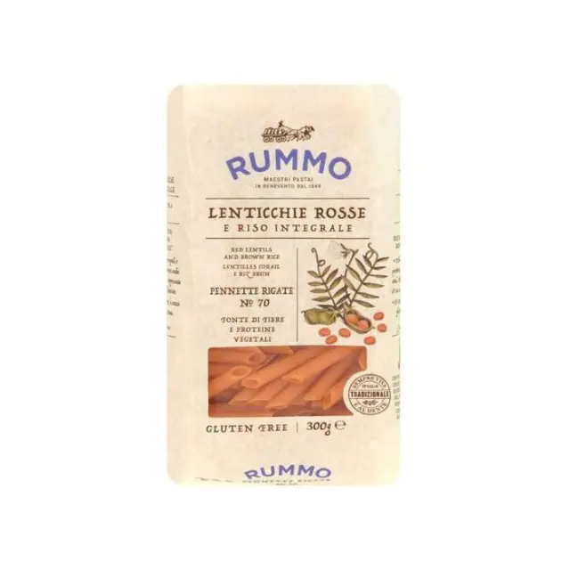 Rummo Gluten Free Lentil Pennette Rigate Lenticchie Rosse Pasta No.70 300gr
