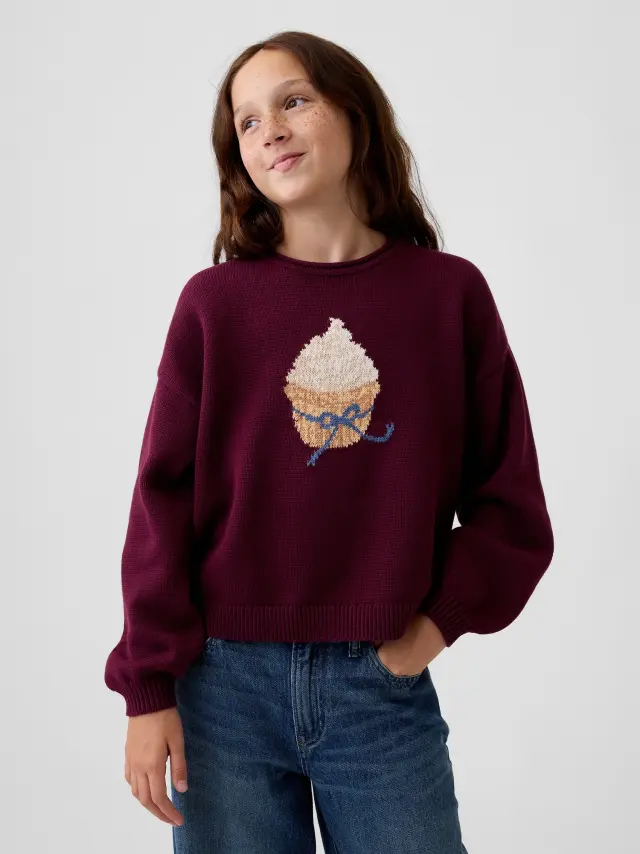 Παιδικό Πουλόβερ Oversized Γραμμής από 100% Βαμβάκι Tuscan red