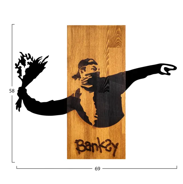 ΔΙΑΚΟΣΜΗΤΙΚΟ ΤΟΙΧΟΥ BANKSY FB94757-ΦΥΛΛΑ ΜΕΤΑΛΛΟΥ ΜΑΥΡΑ-ΞΥΛΟ 69x3(βάθος)x58Υεκ. 3