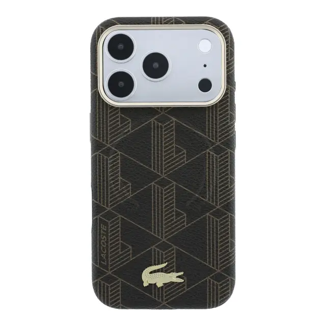 Lacoste PVC Semi Wrap Blend Embossed MagSafe Case for iPhone 18 Pro Brown 3