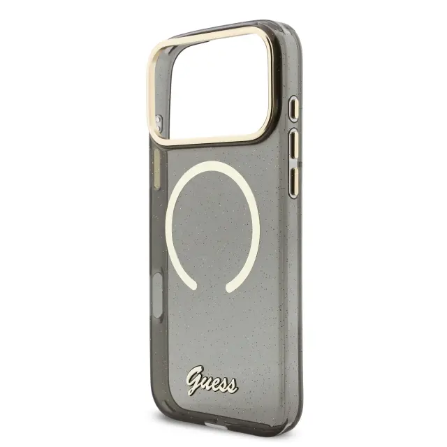 Guess IML Glitter Script Strap MagSafe Case for iPhone 17 Pro Max Black 3