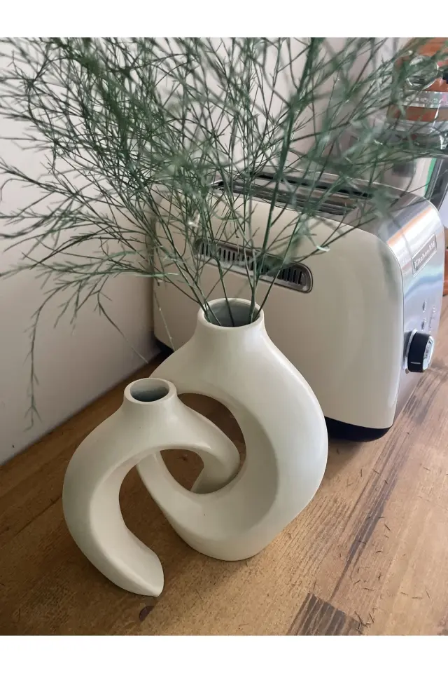 Stewehome Βάζο από κεραμικό με σχέδιο σαγμασίκ για διακόσμηση σπιτιού σετ 2 τεμαχίων Μπεζ 2
