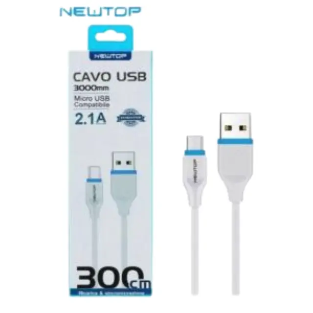 Newtop CU09 Flat USB 2.0 to micro USB Cable Λευκό 300CM