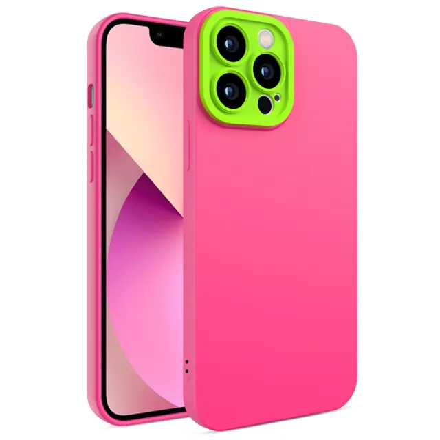 Θήκη Σιλικόνης Με Κάλυμμα στις Κάμερες για iPhone 13 Pro Ροζ/ Lime ΟΕΜ