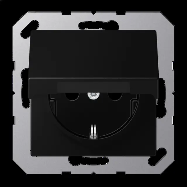 SCHUKO Socket A-1520 BFKIKL SWM, Safety+, Hinged Lid, Thermoplastic Lacquered Matt Graphite Black, Screwless Terminals, 16 A / 250 V, IP44