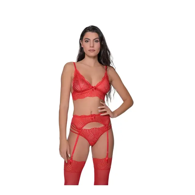 Milena Γυναικείο G-String Δαντέλενιο Τρία Λάστιχα, Χρώμα Κόκκινο - M