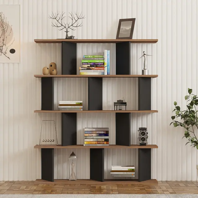 Βιβλιοθήκη Ratu pakoworld ανθρακί με oak 120x24,6x141εκ 2