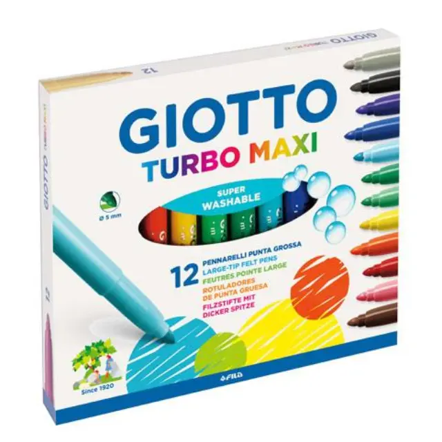 Giotto Turbo Maxi 12 Πλενόμενοι Μαρκαδόροι Ζωγραφικής Χονδροί 000454000