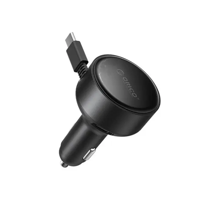 Orico Φορτιστής Αυτοκινήτου FC-60-2C 60W with Retractable USB-C Cable 65cm Black