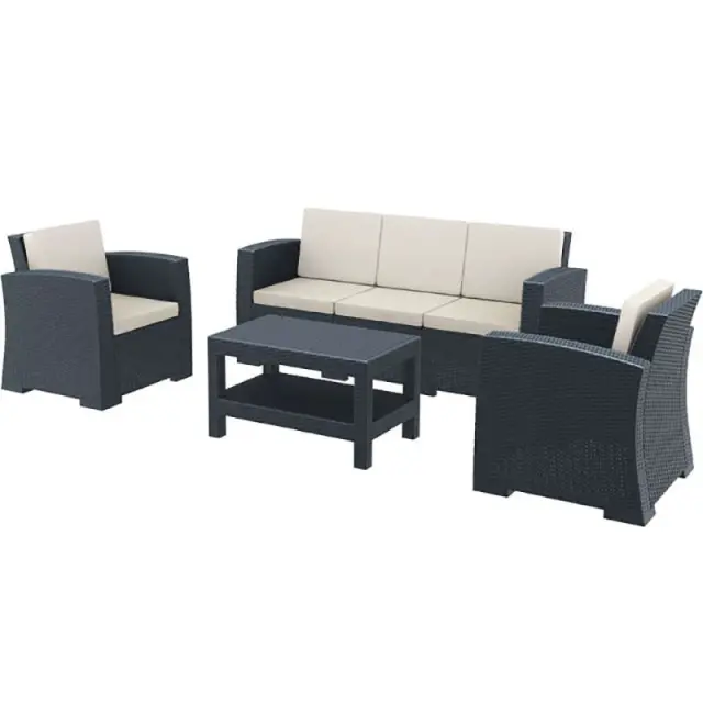 Σετ Σαλόνι-Καθιστικό MONACO Ανθρακί PP 198x79x79/82x79x79/92x57x45cm