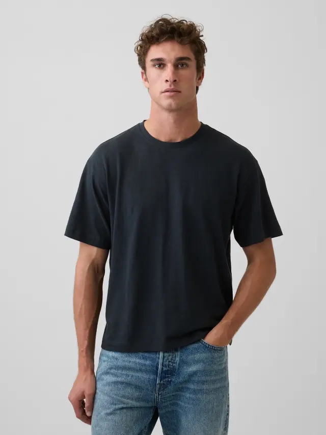Ανδρική Μπλούζα Oversized σε Cropped Γραμμή με Λογότυπο moonless night