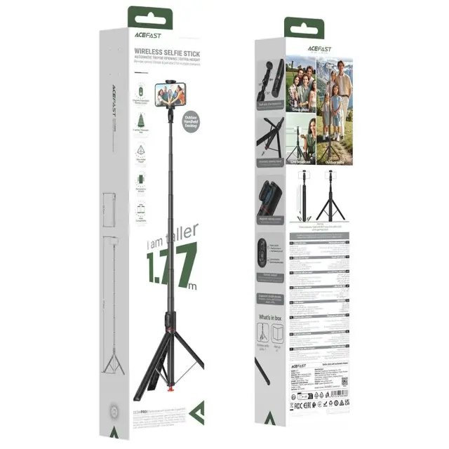 Selfie Stick/Τρίποδο Acefast E3 για Συσκευές 4.5"-7.0" Επεκτεινόμενο έως 1.77m με Τηλεχειριστήριο Μαύρο 2