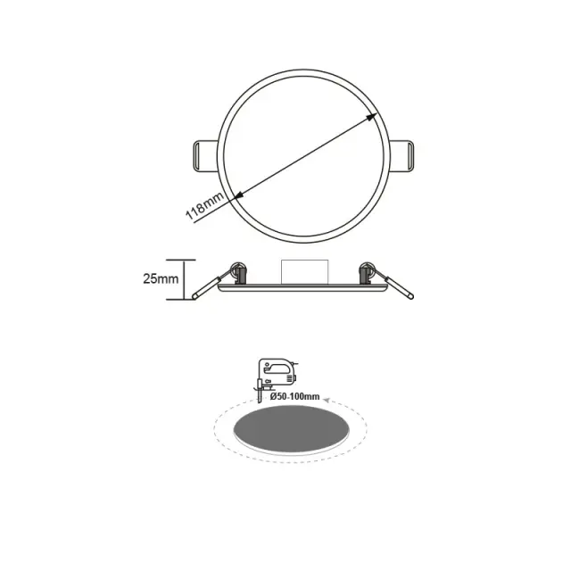 FLEXI W ROUND LED SLIMPANEL 9W 6000K 720LM 230V AC Φ50-100 120° / FLEXI960RW 3