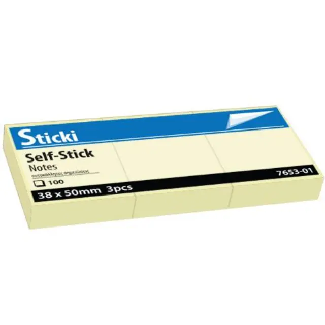 Αυτοκόλλητα χαρτάκια Sticki Κίτρινα 38x50mm 3τεμ 100φ 7653-01