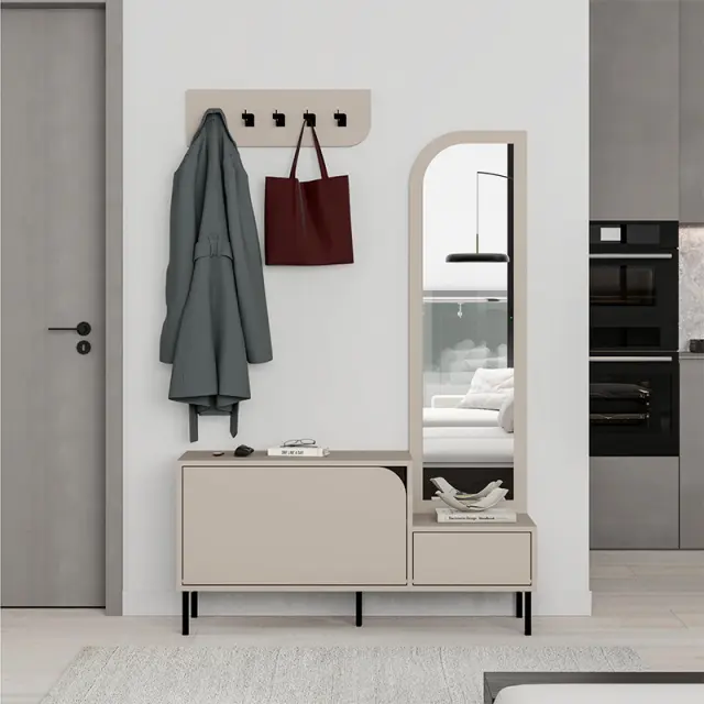 Έπιπλο εισόδου Mila Megapap με κρεμάστρα χρώμα sandstone120x37x171,6εκ.