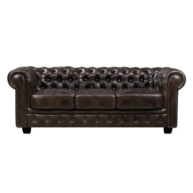Καναπές Τριθέσιος CHESTERFIELD Leather Καφέ Σκούρο 201x92x72cm