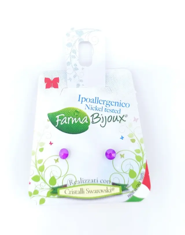 Farma Bijoux, Υποαλλεργικά Σκουλαρίκια Χωρίς Νικέλιο, Κρύσταλλο Neon Μωβ 4.1mm, 1 ζευγάρι. 2