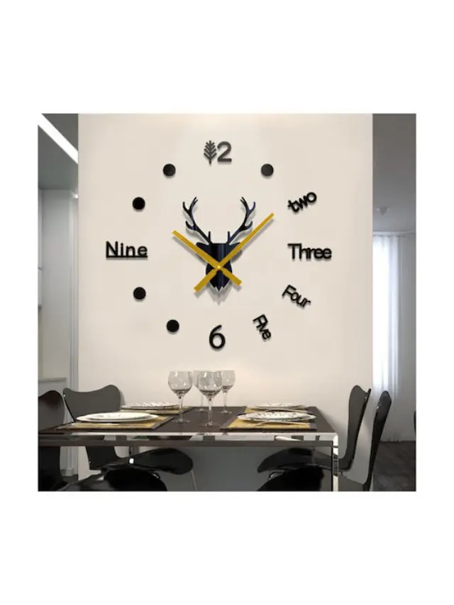 Μεγάλο ρολόι τοίχου 3D - Stickers mirror DIY large wall clock 70-120cm ΜΑΥΡΟ