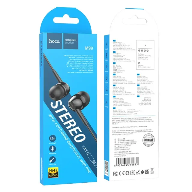 Hands Free Hoco M99 Celestial Universal Earphones Hi-Fi Stereo 3.5mm Μαύρο 1.2m 2