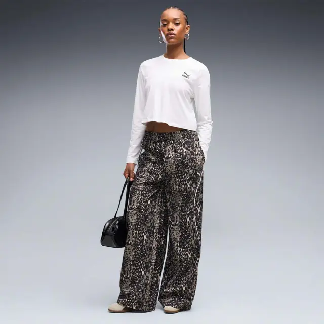Puma Women's Sport Animal Relaxed Allover Print Wide Leg Woven Pants Μπεζ 694005-81 (Puma) 3