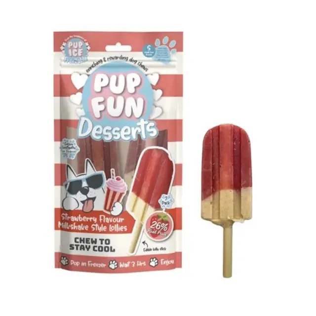 Pup Fun Παγωτό Σκύλου με Γεύση Milkshake Φράουλα 60gr (2τμχ) Μονόχρωμο