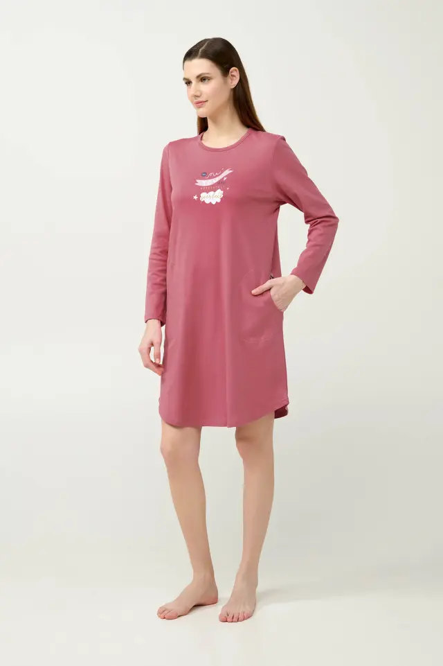 Χειμερινό Βαμβακερό Νυχτικό με Τσέπες Vamp 23213 PINK WOOD