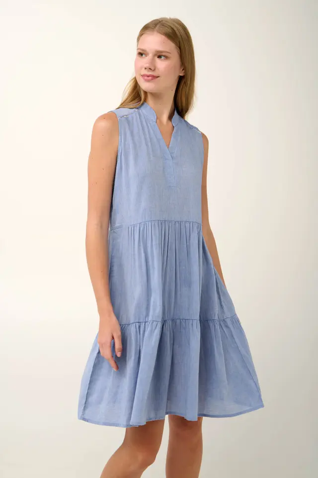 Vamp Αμάνικο Καλοκαιρινό Φόρεμα με V Λαιμόκοψη Blue Infinity - M