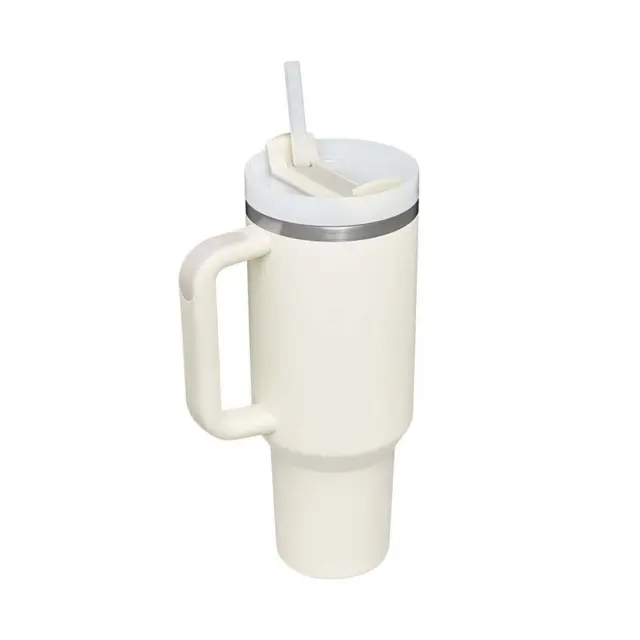Ecolife® - Ανακυκλώσιμο Handled Tumbler Θερμός BPA Free 900ml- Cream. 2