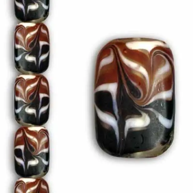 Χάντρα Γυάλινη Βαμμένη στο Χέρι - Brown Matte Swirl Rectangle 25x18mm ~7τεμ
