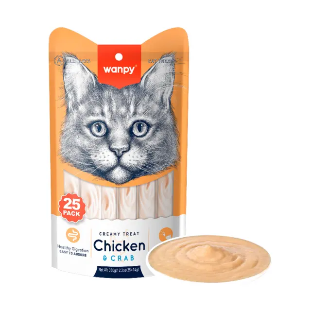 wanpy - Wanpy - 25 x 14gr Pack Creamy Lickable Treat with Chicken and Crab - 25 x 14gr - Pet Supplies