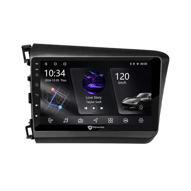VenCore Οθόνη Multimedia Android 15 9" PX5S Octa-Core 2GB/32GB IPS με Πρόσοψη, CarPlay, Android Auto και Υποστήριξη Κάμερας 360° για Honda Civic 2012-2015 – Μαύρη (3236-10005-0149B) 2