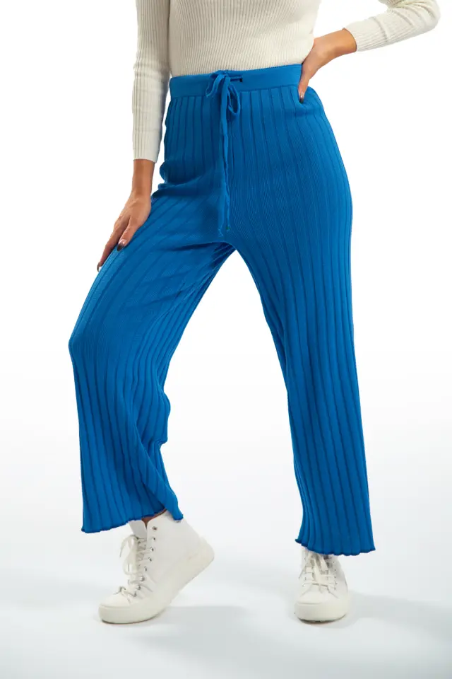 Παντελόνα Ριμπ Zip Culotte με Κορδόνι Μπλέ