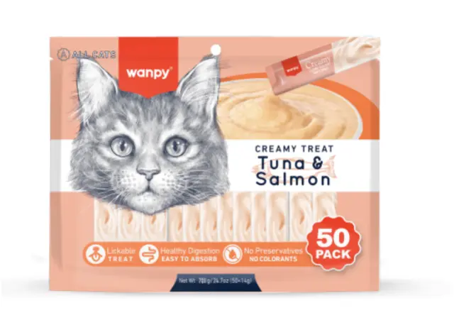 wanpy - Wanpy Cat 50 Pack Creamy Lickable Treat Tuna & Salmon 700g (50x14g) - 700g (50x14g) - Pet Supplies