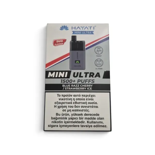 Hayati Mini Ultra 1500+Puffs Duo Prefilled Pod Kit-Ηλεκτρονικο Τσιγάρο Διπλής Γεύσης. Blue Razz Cherry/Strawberry Ice