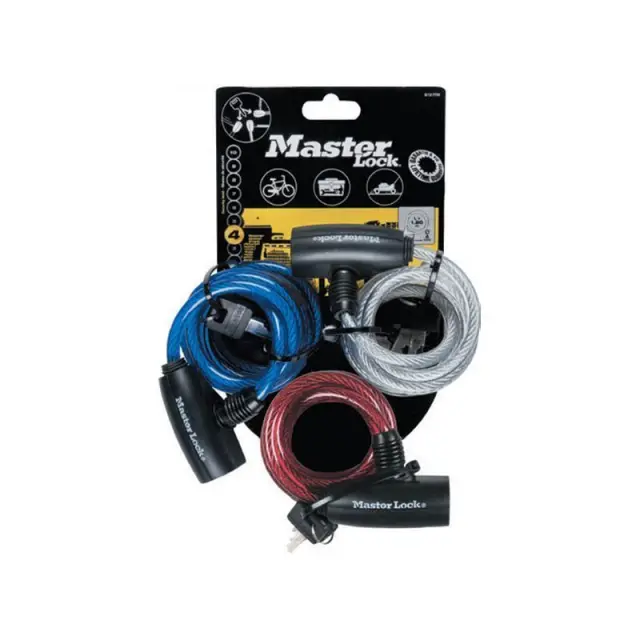Master Lock 8127EURTRI - Σετ 3 κλειδαριές ποδηλάτου με συρματόσχοινο με το ίδιο κλειδί 180cm σε διάφορα χρώματα