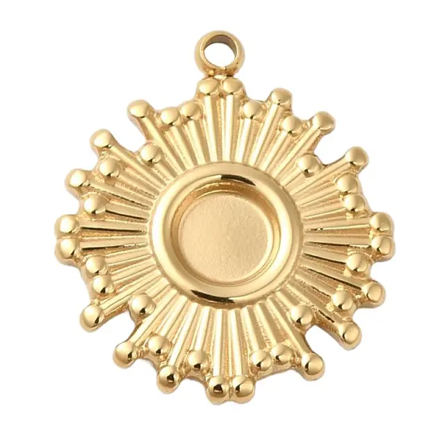 Κρεμαστό Sun 19x16x1.7mm (Καστόνι 4.5mm) Ανοξείδωτο Ατσάλι 304 Real 14K Gold Plated - 2τεμ