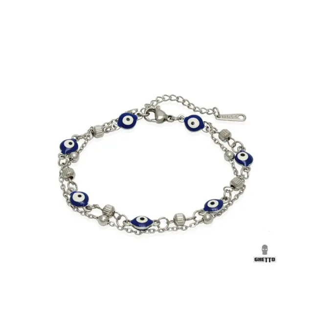 Ghetto Greek Eyes Double Layer Bracelet SS Adjustable Blue