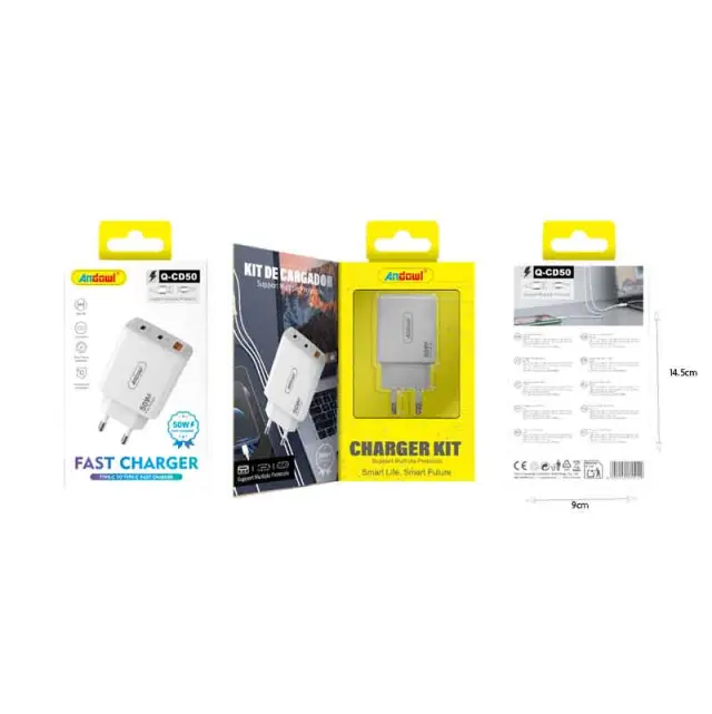 Andowl Γρήγορος φορτιστής κινητού με καλώδιο 65W με Διπλή USB-C & USB-A Q-CD50 -Mobile charger Q-CD50 615129 2